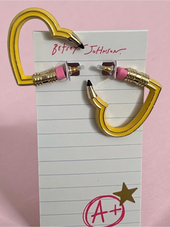 Betsey Johnson Jewelry - Betsey Johnson Yellow Pencil Heart Hoop Earrings with Pink Eraser